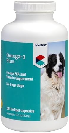 Covetrus Omega-3 Soft Gels for Large Dogs – Essential Fatty Acids with Vitamins A, E & D3 – Skin, Coat & Joint Supplement – 250 Count