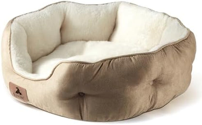Asvin Medium Dog Bed for Medium Dogs, Cat Beds for Indoor Cats, Pet Bed for Puppy and Kitty, Extra Soft & Machine Washable with Anti-Slip & Water-Resistant Oxford Bottom, Light Brown, 25 inches
