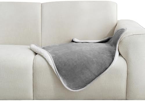 gogobunny Waterproof Pet Blanket for Small Dogs and Cats, Reversible Sherpa Fleece Soft Plush Throw for Couch Protection, Washable Furniture Protector (Grey, 30x30 inches)