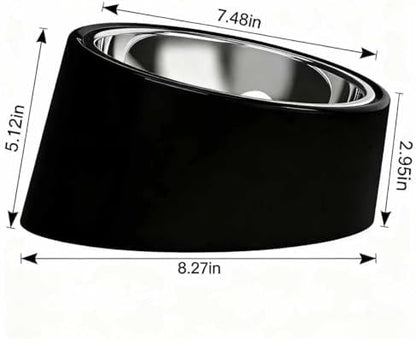 15° Tilted Dog Bowl for Small Dogs Flat-Faced Breeds - Anti-Choke Ergonomic Elevated Feeder Non-Slip Base - 2-in-1 Detachable Stainless Steel Food & Water Bowls - Classic Black Sleek Style (Ｌ, Black)