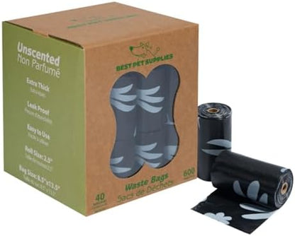 Best Pet Supplies GRS Poop Bags for Dogs - Black, 600 Count, Unscented