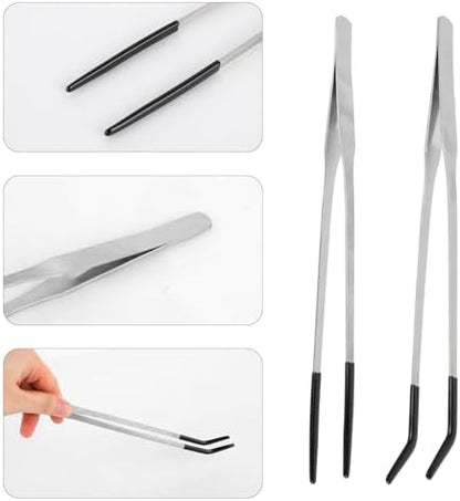 4pcs Reptile Feeding Tongs, Stainless Steel Straight Curved Aquarium Feeder Tweezers Tools with Rubber Tips for Bearded Dragons Snake Lizards Gecko
