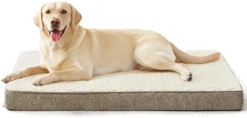 JOEJOY Orthopedic Dog Bed XL, Washable Dog Crate Bed Large Sized with Removable Cover, Egg Memory Foam Big Pet Beds, Beige, 41"x27"