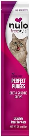 Nulo Freestyle Lickable Cat Treats - Perfect Purées Beef & Sardine, Squeezable Grain-Free Wet Cat Food Topper, High Moisture for Hydration, 48 x 0.5oz