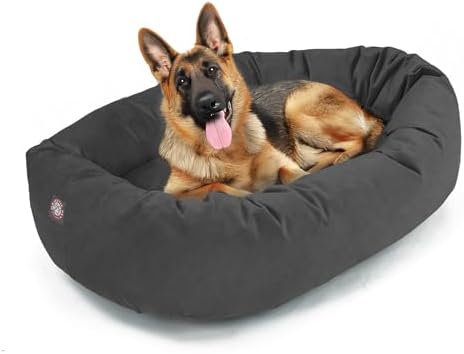 Majestic Pet 52 Inch Suede Calming Dog Bed Washable – Cozy Soft Round Dog Bed w/Spine Support for Dogs to Rest Head - Fluffy Donut Dog Bed 52x35x11 (Inch) - Round Pet Bed X- Large – Gray (2025)