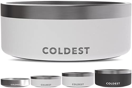 Coldest Dog Bowl - Anti Rust Metal, Non Slip, 3 Layers Insulated Stainless Steel Dog Bowls - Spill Proof & Heavy Duty - Water Bowl for Dogs, Cats & Pets, Dish Washer Safe (64 oz, Epic White)
