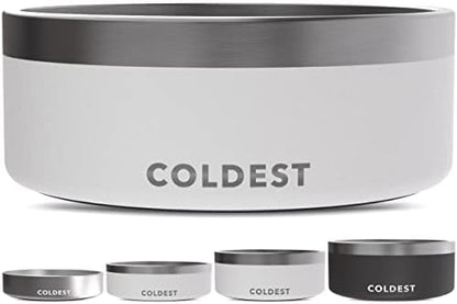 Coldest Dog Bowl - Anti Rust Metal, Non Slip, 3 Layers Insulated Stainless Steel Dog Bowls - Spill Proof & Heavy Duty - Water Bowl for Dogs, Cats & Pets, Dish Washer Safe (64 oz, Epic White)