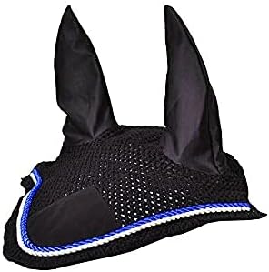 Horse Fly Bonnet Double Piping Ear Net Fly Veil Mask Breathable Cotton Crochet Horse Tack (Full, Black 6)