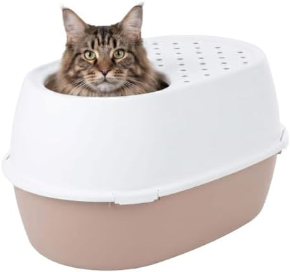 IRIS USA XX-Large Top Entry Cat Litter Box, Dog Proof, Beige/White