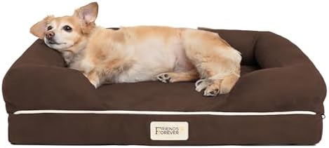 Friends Forever Orthopedic Dog Bed, Memory Foam Pet Sofa, Calming Dog Couch, Water Resistant Pet Bed, Washable Cover, Non-Slip Bottom, Chester, Cocoa Brown, 25" x 20" x 5.5"