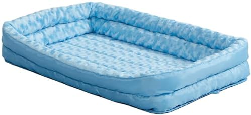 MidWest Homes for Pets Small QuietTime Double Bolster Pet Bed, Blue Plush 24-Inch Crate Mat with Stacked Bolsters, Machine Washable, Secure Fit with Elastic Straps