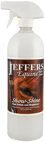Jeffers Equine Show Shine Horse Coat Polish & Brightener Spray 32 oz - Grooming Spray for High Shine Coat Finish, Mane & Tail Detangler, Dust & Dirt Control, Non-Greasy Formula w/Fruity Floral Scent