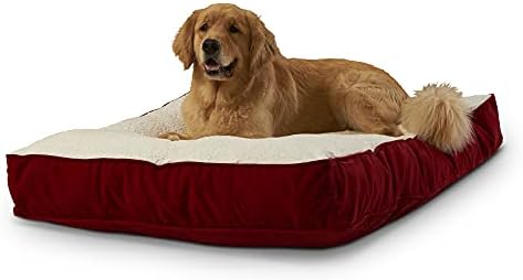 Buster Deluxe Reversible Pillow Style Sherpa Dog Bed, Red, Large (48 x 36 in.)
