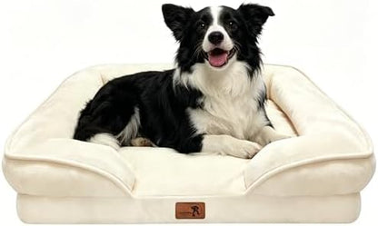 Spotted Play Orthopedic Dog Bed with Sides - Sofa Beds for Large Dogs, Supportive Foam Pet Couch Bed with Washable Removable Cover, Waterproof Lining and Non-Slip Bottom, Ivory - L