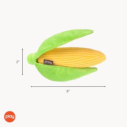 P.L.A.Y. Cute Plush Dog Toys - Vegetable Themed Durable Squeaker Crinkle Plush Chew Toy, Great for Puppies & Small, Medium, Large Dogs - Machine Washable, Recycled Materials (Farm Fresh Corn)