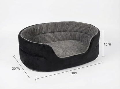 Large Dog Bed Cat Bed 20x30 Inch,Calming Pet Bed for Dogs & Cats,Machine Washable Dog Bed,Half-Enclosed Open-Top Velvet Anti-Anxiety Bed,Cozy Snuggle Bed (Black)