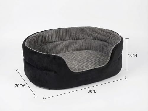 Large Dog Bed Cat Bed 20x30 Inch,Calming Pet Bed for Dogs & Cats,Machine Washable Dog Bed,Half-Enclosed Open-Top Velvet Anti-Anxiety Bed,Cozy Snuggle Bed (Black)