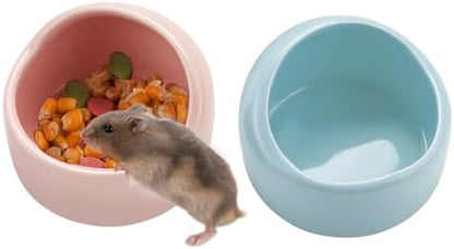 VanEnjoy 2 Pack Medium Hamster Food Bowl Ceramic Guinea Pig Food Dish No Spill Hamster Food and Water Bowl Small Animal Food Bowl - Pink and Blue