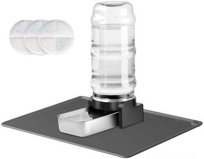 Marchul 2.3 Gallon Dog Water Dispenser, Large Dog Water Dispenser with Placemat and Stainless Steel Bowl, Automatic Gravity Pet Bowl for Dogs Medium to Large (8.6L + 3 Filters + Mat)