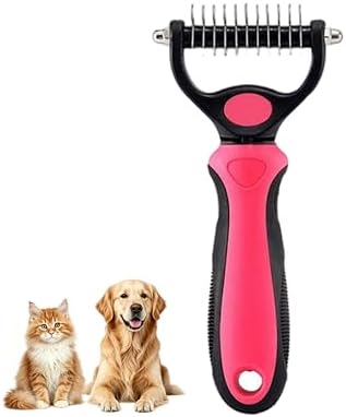 Dematting Comb for Dogs and Cats, Undercoat Rake Pet Brush for Long Hair, Deshedding Dog Brush Removes Tangles Knots and Loose Fur, Grooming Tool for Thick Coats (Pink M)
