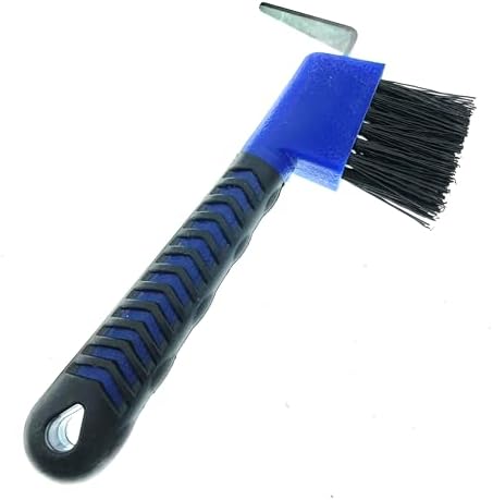 Horse Hoof Pick with Brush - Non-Slip Ergonomic Handle, Heavy-Duty Steel Pick & Stiff Bristles - Removes Dirt, Mud & Rocks - Horse Grooming Tool for Daily Hoof Care (Navy)