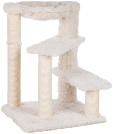 Trixie Baza Scratching Post – Cat Tower with Jute Posts, Hammock & Step Platforms – Indoor Cat Furniture for Scratching & Climbing – Cream, 19.7" x 19.7" x 27.6"