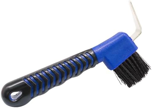 Hoof Pick Brushes, Soft Touch Rubber Handle Portable Hoofpick, Stiff Hoof Pick for Horse Care, Groomers (Blue)