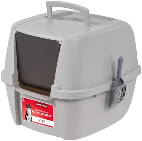 IRIS USA Large Front Door Cat Litter Box, Walk-In Entry, Gray