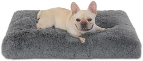 Bedfolks Waterproof Dog Crate Bed, Plush Dog Pad, 35"x23", Solid Dark Grey