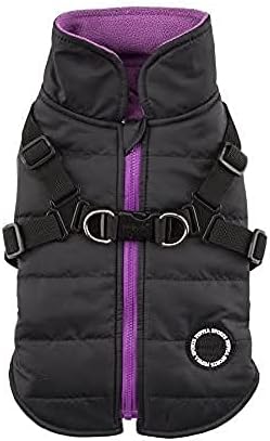 Puppia Mountaineer Winter Dog Coat with integrated harness No Pull Cold Weather Waterproof Warm Fleece Back Zipper for Small & Medium Dog, BLACK, X-Large