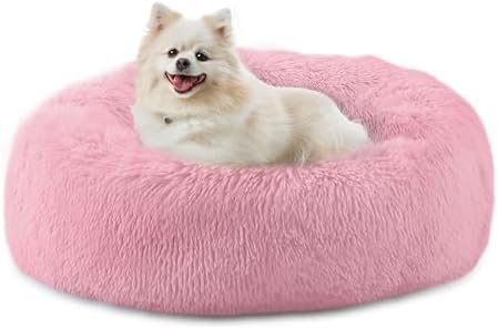 Bunlitent 23 inch Calming Dog Bed, Donut Dog Bed for Small Sized Dog, Pink