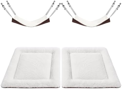 Novabright 4 Pack Cat Hammocks & Self Warming Mats Set for Crate, White