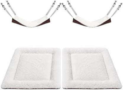 Novabright 4 Pack Cat Hammocks & Self Warming Mats Set for Crate, White