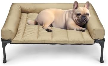 Veehoo Outdoor Elevated Dog Bed with Waterproof Bolster Cushion, Cooling