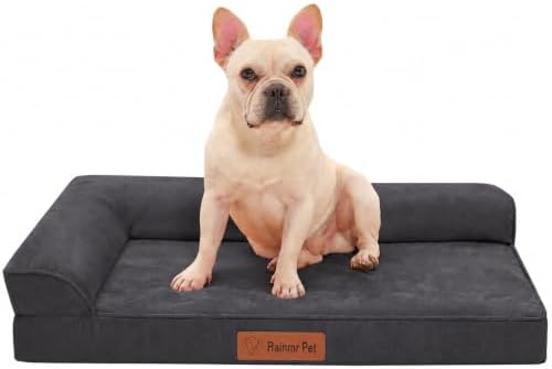 Rainmr Microsuede Dog Bed for Small & Medium Dogs - Orthopedic Dog Bed with Removable Washable Cover, Memory Foam Pet Bed Mat, 30x20 Inches, Dark Grey
