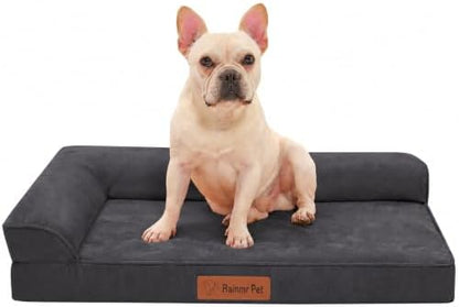 Rainmr Microsuede Dog Bed for Small & Medium Dogs - Orthopedic Dog Bed with Removable Washable Cover, Memory Foam Pet Bed Mat, 30x20 Inches, Dark Grey