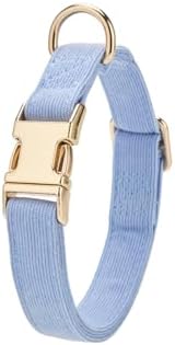Sky Blue Soft Corduroy Dog Collar with Gold Metal Buckle, Adjustable Soft Pet Collar for Large Dogs, Comfortable & Durable(Sky Blue,Large:17-26")