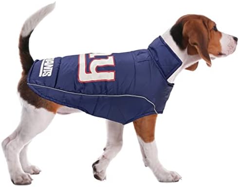 NFL New York Giants Puffer Vest for Dogs & Cats, Size Large. Warm, Cozy, and Waterproof Dog Coat, for Small and Large Dogs/Cats. Best NFL Licensed PET Warming Sports Jacket