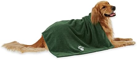Bone Dry Pet Grooming Towel Collection Absorbent Microfiber X-Large, 41x23.5", Embroidered Hunter Green