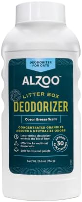 ALZOO Cat Litter Deodorizer, Concentrated Granules Help Neutralize Litter Box Odors & Extend Litter Freshness, Mineral-Based Formula, Up to 30 Uses, 26.6 Oz. Ocean Breeze, Pack of 1