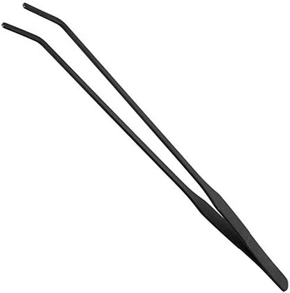 15 inch Black Curved Aquarium Tweezers Stainless Steel Curved Tweezer with Carbonation Protection Coating Against Rust Long Reptiles Feeding Tongs for Aquatic Plants Lizards Spider Snakes