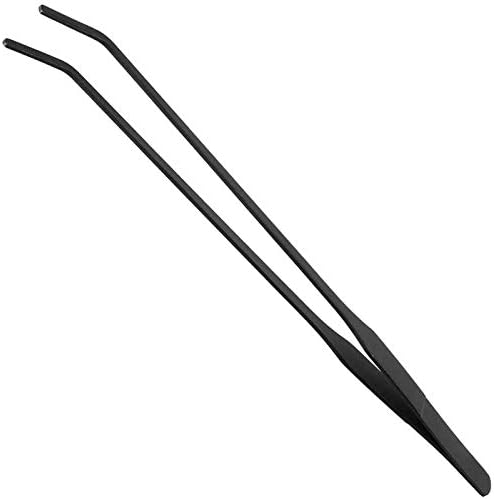 15 inch Black Curved Aquarium Tweezers Stainless Steel Curved Tweezer with Carbonation Protection Coating Against Rust Long Reptiles Feeding Tongs for Aquatic Plants Lizards Spider Snakes