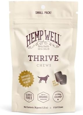 Hemp Well Thrive Chews for Dogs – Support Hip, Joint, and Heart Health, Promotes Immune and Skin Health, Organic. – 8 Count