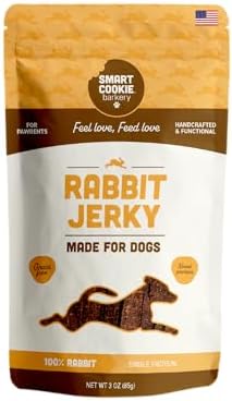 Smart Cookie Single Ingredient Rabbit Jerky Dog Treats - Training Treat Strips for Dogs and Puppies with Allergies, Sensitive Stomachs - Dehydrated, 100% Meat, Grain Free, Made in USA - 3oz, Pack of 1