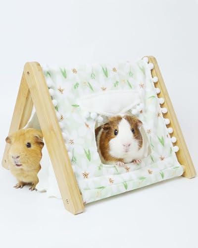 Guinea Pig House, Bamboo Hideout with Window, Bottomless Cage Accessory
