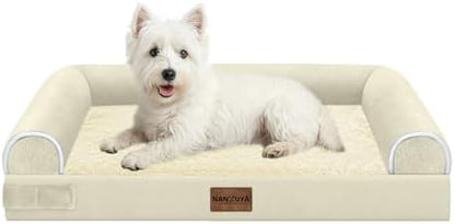 NANUYA Orthopedic Dog Bed for Medium Dogs, 28 x 19 Inch, Beige
