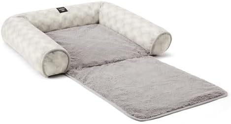 Nicole Miller New York PET Kendall Fluted Geo Cozy Couch Protector Pet Bed, Cozy & Calming, Non-Slip Bottom, Machine Washable, Grey, Large 40"x23"x4"