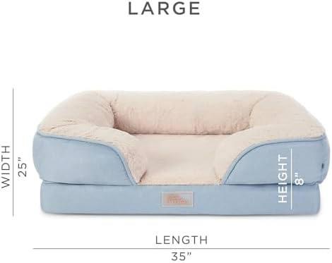 Town & Country Everyday CuddleTown Comfy Solid Bolster Sofa Pet Bed, Supportive & Calming Egg Crate Foam, Non-Slip Bottom, Machine Washable Cover, Blue, Large 35"x25"x8"