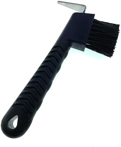 Horse Hoof Pick with Brush - Non-Slip Ergonomic Handle, Heavy-Duty Steel Pick & Stiff Bristles - Removes Dirt, Mud & Rocks - Horse Grooming Tool for Daily Hoof Care (Black)