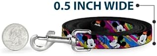 Buckle-Down Pet Leash - Mickey Mouse Expressions Multi Color White/Black - 6 Feet Long - 1/2" Wide